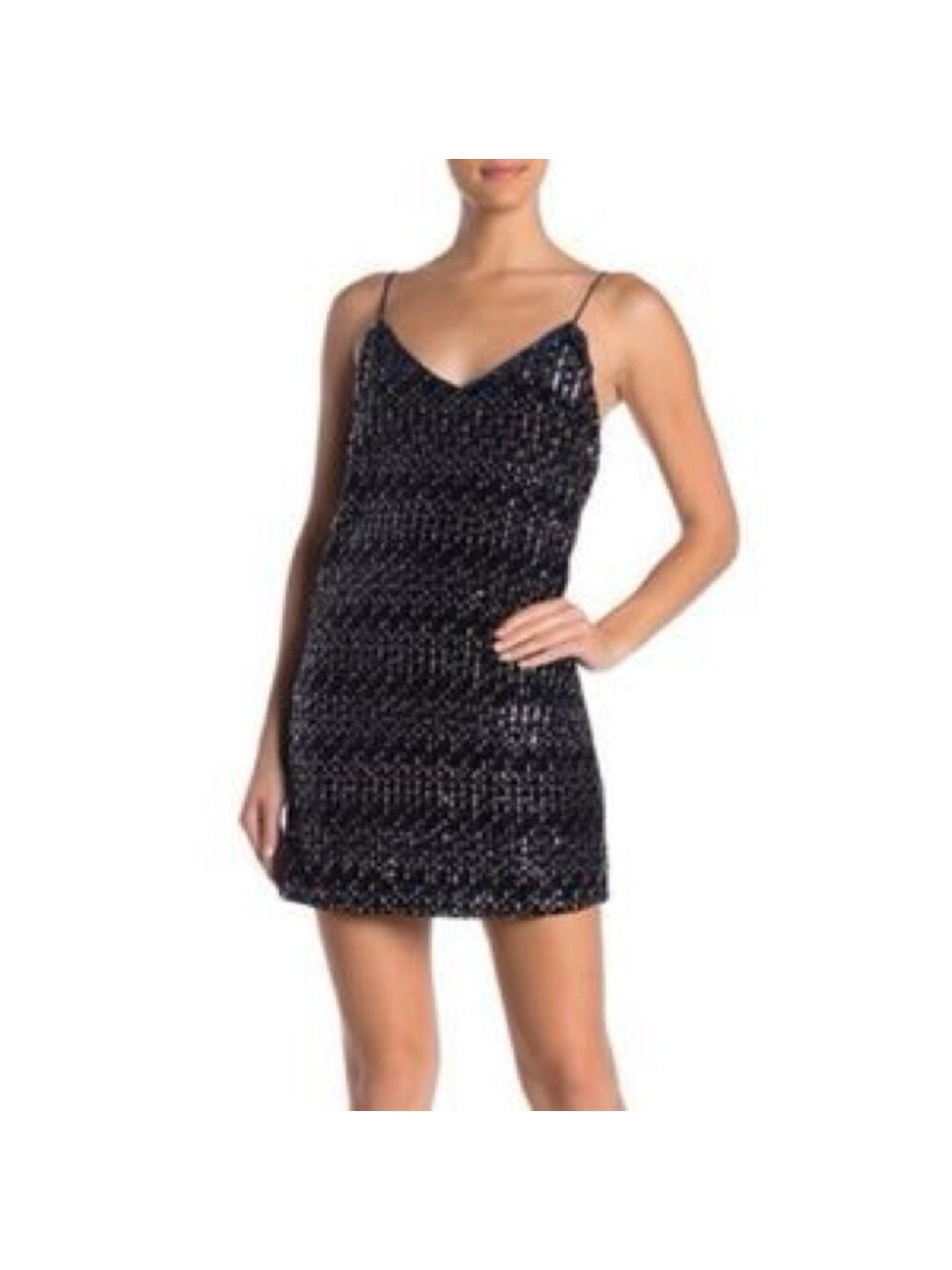 Wild Honey Sequin Strappy Mini Dress in Midnight Navy Blue & Silver